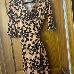 Diane Von Furstenberg Peach and Black Floral Midi Dress